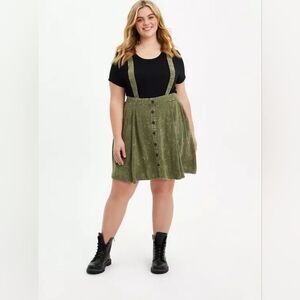 Torrid Mini Challis Skirtalls Green Button-Down Suspender Dress Skirt Size Large